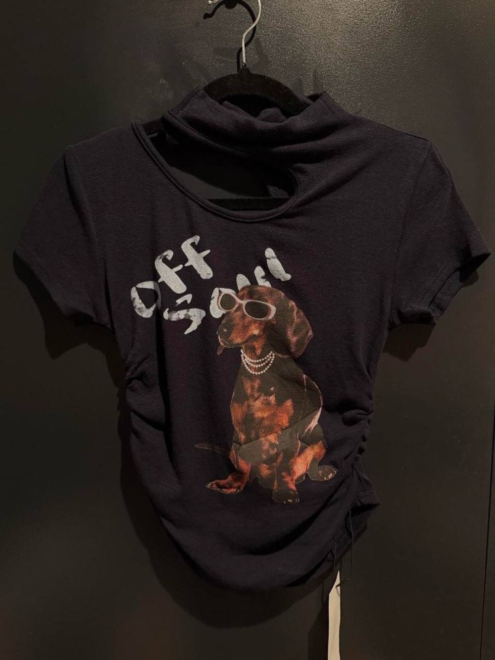 Black Cutout Baby Tee | Y2K Dog Graphic Top